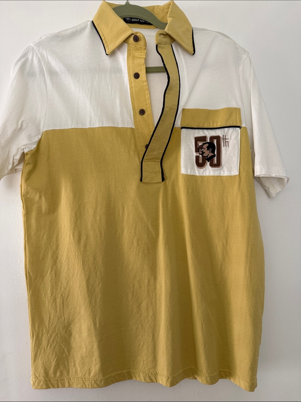 Men's Two-Tone Yellow & White Polo Shirt with Chest Patch